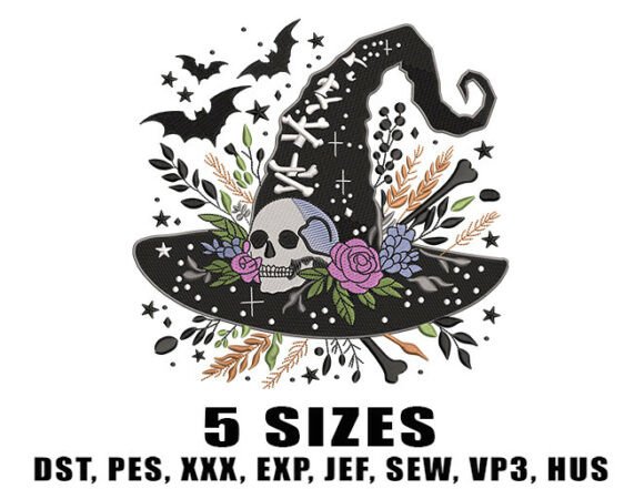 Flower Witch Hat Embroidery Design